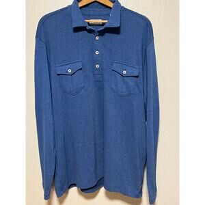 Men's Tommy Bahama Jeans Soft Long Sleeve Two Pockets Polo Shirt Blue Size XL